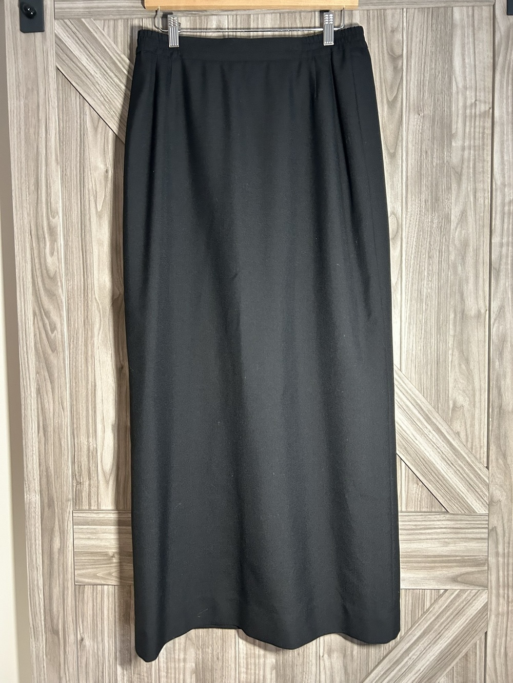 Vintage Black Wool Blend Long Maxi Skirt High Waisted Column Minimalist M